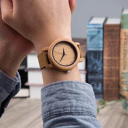 Bamboo Couple Set Quartz Wooden Watches Men Leather Band Lovers's Wood Timepieces