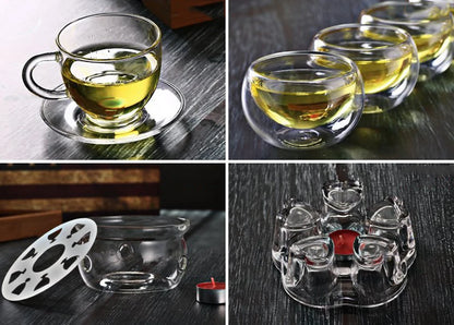 Elegant Glass Tea Set Borosilicate Glass Teapot With Cups Bamboo Tea Tray Tea Set Kettle Warmer Glass Teapot