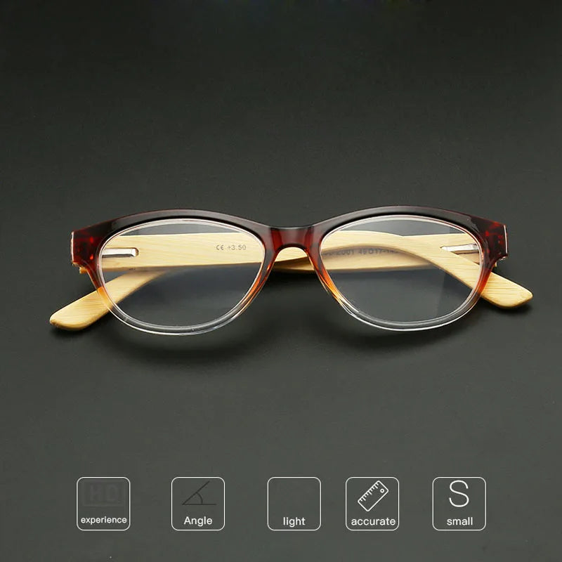 Reading Glasses Bamboo Wood Look Frame Vintage Clear Lens Presbyopia Eyeglass Black Red Readers with Spring Hinge