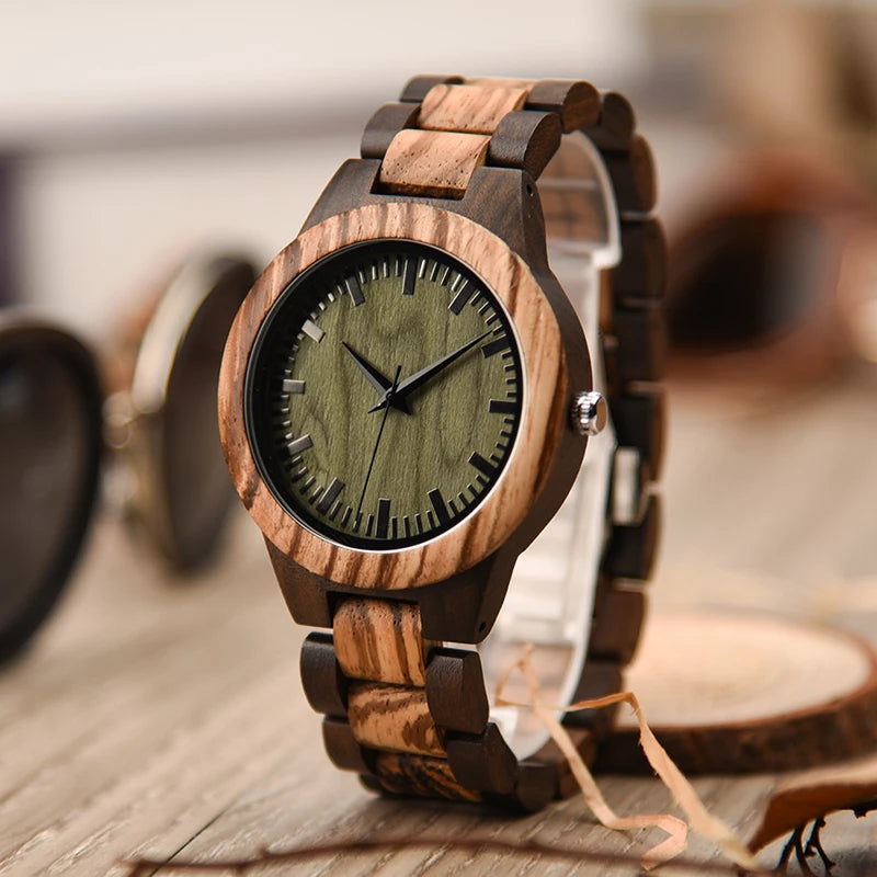 Vintage Green Dial Wood Watches Environmental Watch Wooden Watch Custom Logo