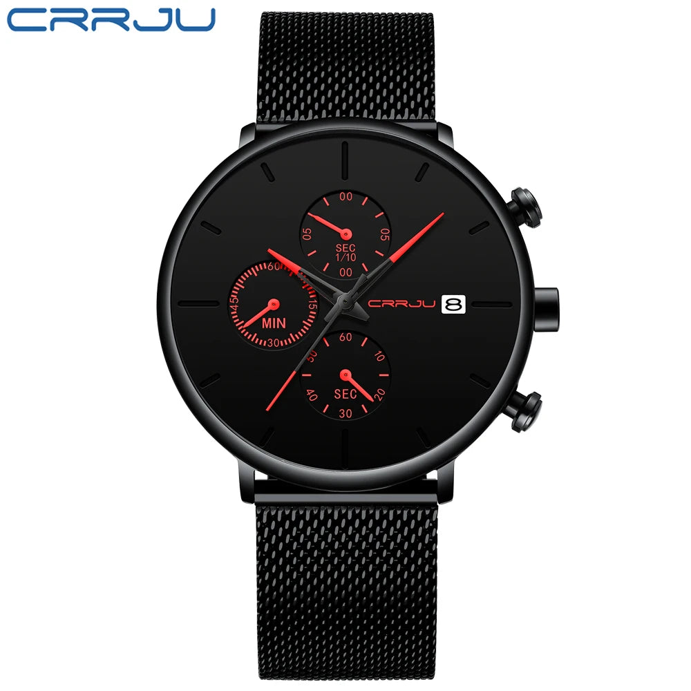 Mens Watches Luxury Sport Wrist Watch Unique Design Stainless Steel Auto Date Mesh Strap Men Fashion Casual Quartz Watches