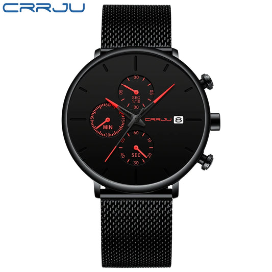 Mens Watches Luxury Sport Wrist Watch Unique Design Stainless Steel Auto Date Mesh Strap Men Fashion Casual Quartz Watches