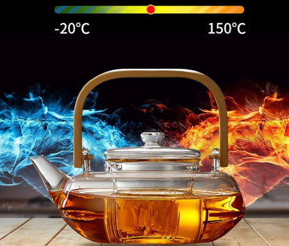 Bamboo Handle 800ml Blooming, Loose Leaf Tea Pot with Glass Strainer Safe Lid Dishwasher, Stovetop Safe Teaset Kettles