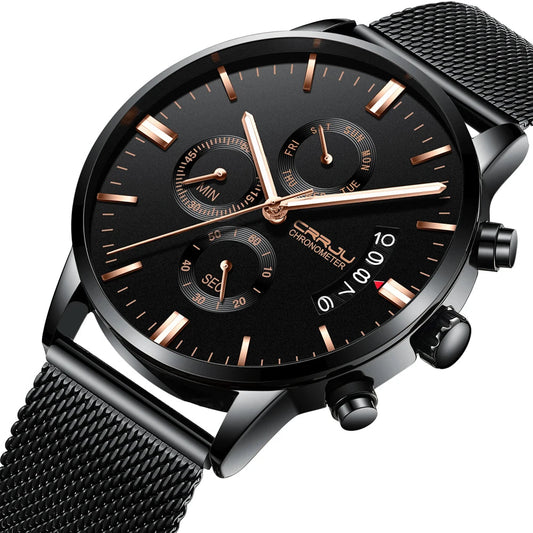 Men's Calander Waterproof Sport WristWatch with Milan strap Army Chronograph Quartz Heavy Watches Fashion male Clock