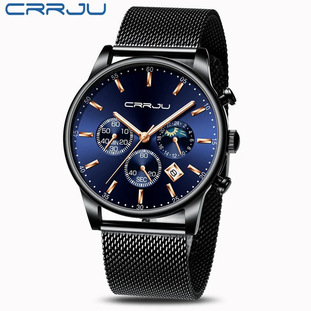 Relogio Masculino Luxury Quartz Watch for Men Blue Dial Watches Sport Watches Chronograph Clock Mesh Belt Wrist Watch