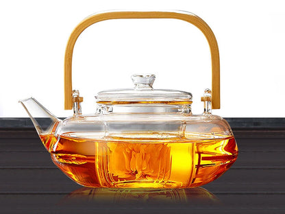 Bamboo Handle 800ml Blooming, Loose Leaf Tea Pot with Glass Strainer Safe Lid Dishwasher, Stovetop Safe Teaset Kettles