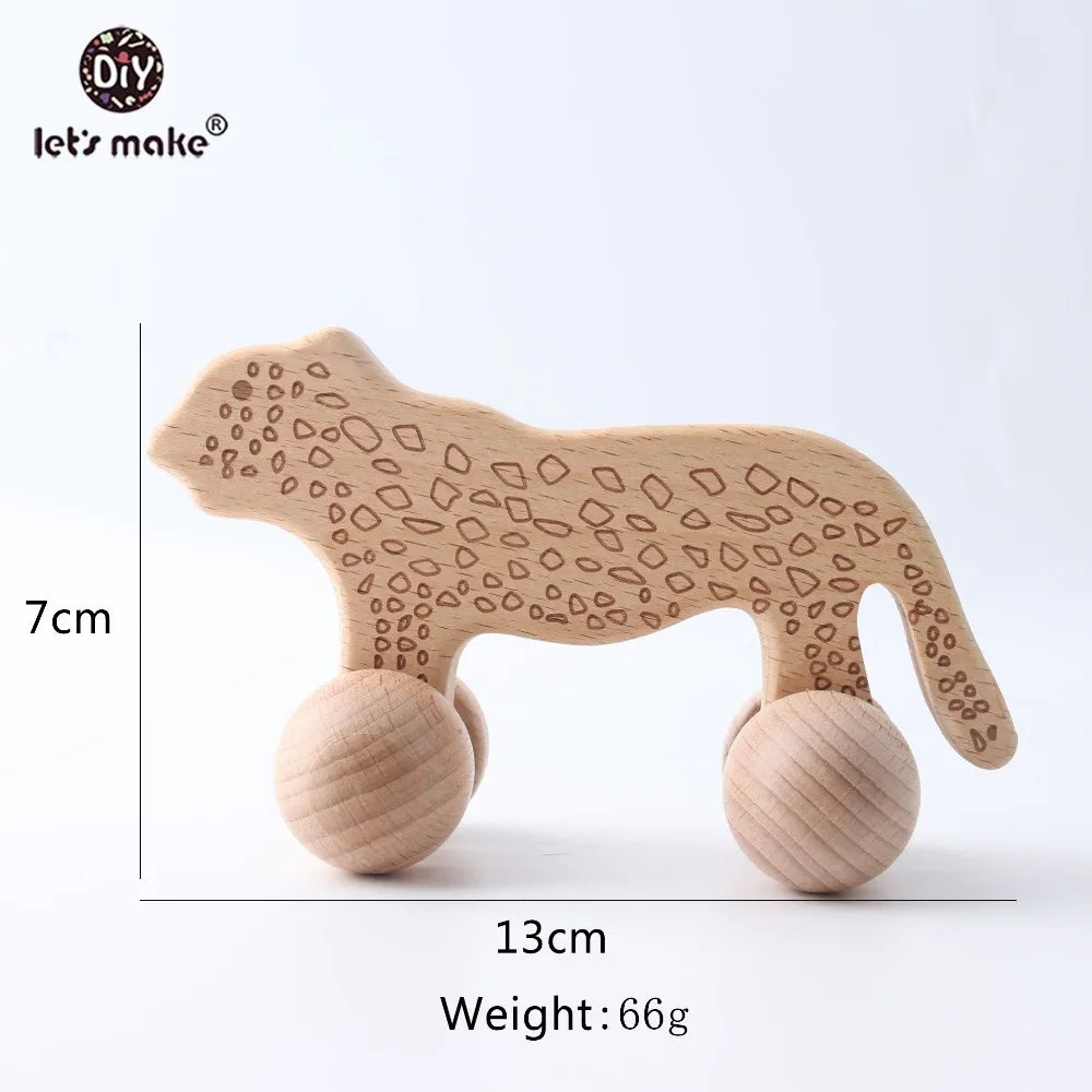 Let's Make Beech Wooden Animals 1pc Dogs Car Cartoon Elephants Montessori Toys For Children Teething Nursing Baby Teethers