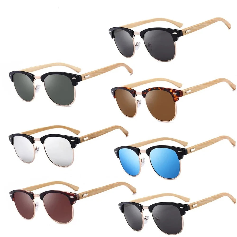 Wood Sunglasses Polarized Lens Fashion Brand Design Shades Glasses - Bamboo with Metal Frame Goggles for Male