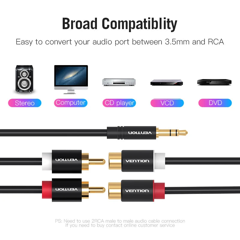3.5mm Male to 2RCA Female AUX Cable RCA Jack Splitter Audio Y Cable for iPhone Computer Speaker Stereo 3.5 Cable RCA