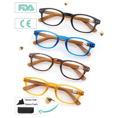 Reading Glasses Fashion Wood-Look Spring Hinge Stylish Readers Magnifying Glass Eyewear Diopter +1.0 +4.0