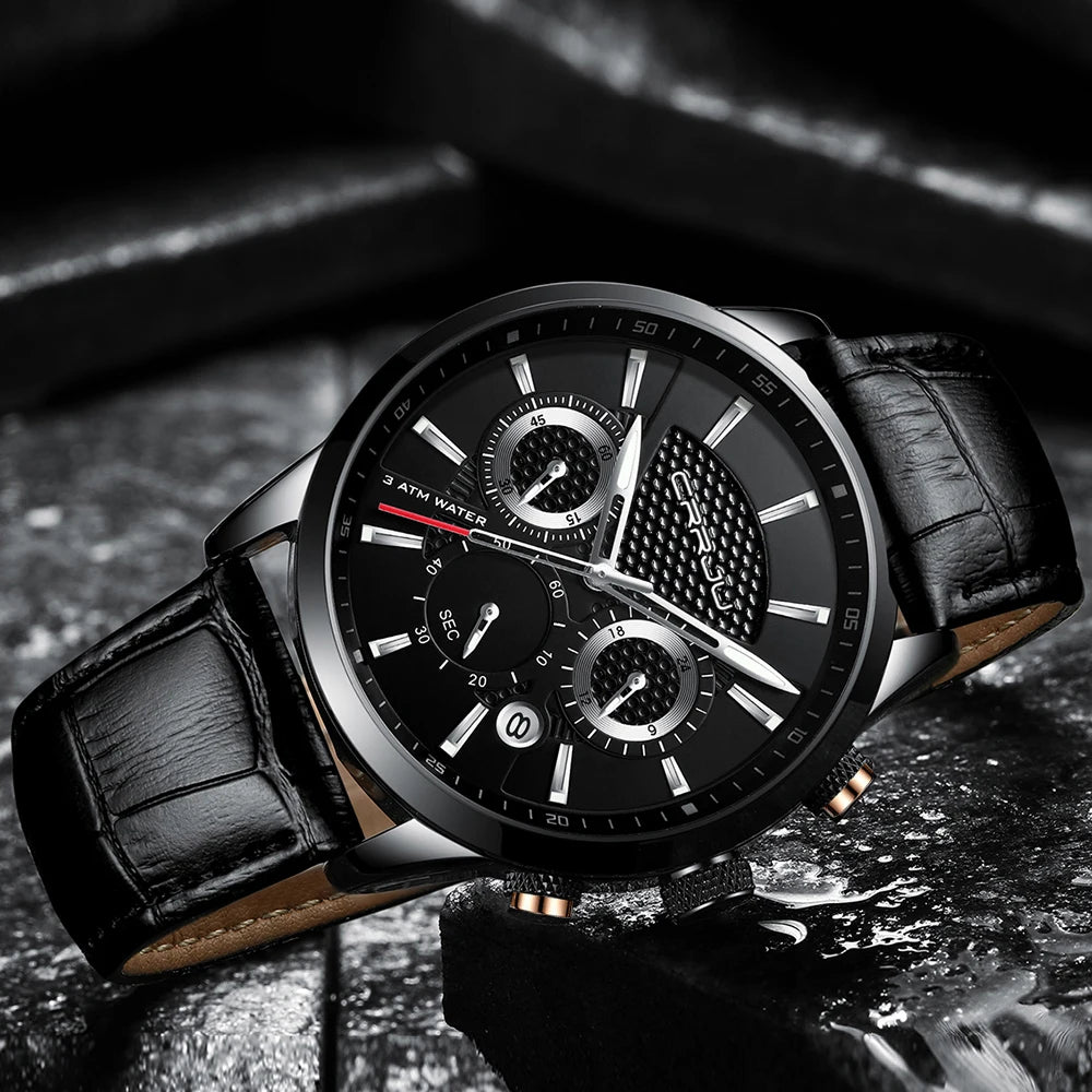 Man Watch Luxury Leather Wrist Watch Casual Chronograph Quartz Waterproof  Hot Sale Wristwatch
