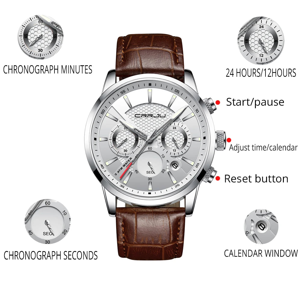 Man Watch Luxury Leather Wrist Watch Casual Chronograph Quartz Waterproof  Hot Sale Wristwatch