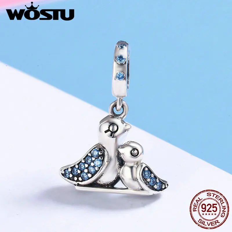 925 Sterling Silver Cute Bird Dependency Pendant Beads