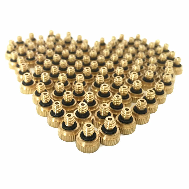 10pcs 1/4'' Tube OD Plastic Slip Lock (Quick Connect) Garden Fogging Misting Nozzle Tees with Brass Sprayer (0.1-0.6mm)
