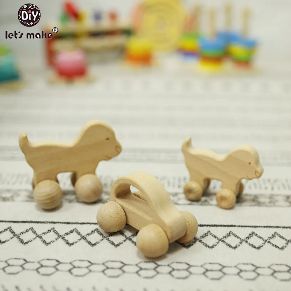 Let's Make Beech Wooden Animals 1pc Dogs Car Cartoon Elephants Montessori Toys For Children Teething Nursing Baby Teethers