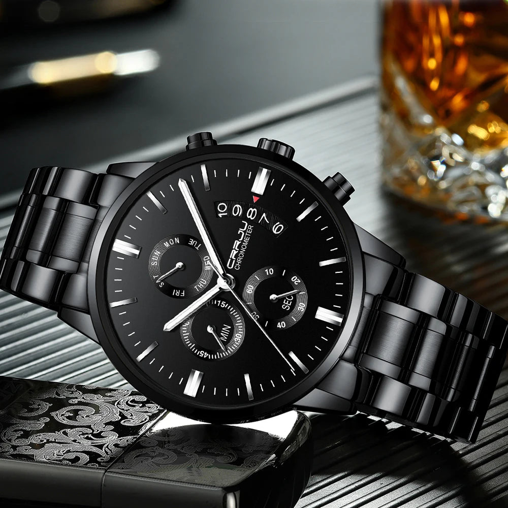 Men's Calander Waterproof Sport WristWatch with Milan strap Army Chronograph Quartz Heavy Watches Fashion male Clock