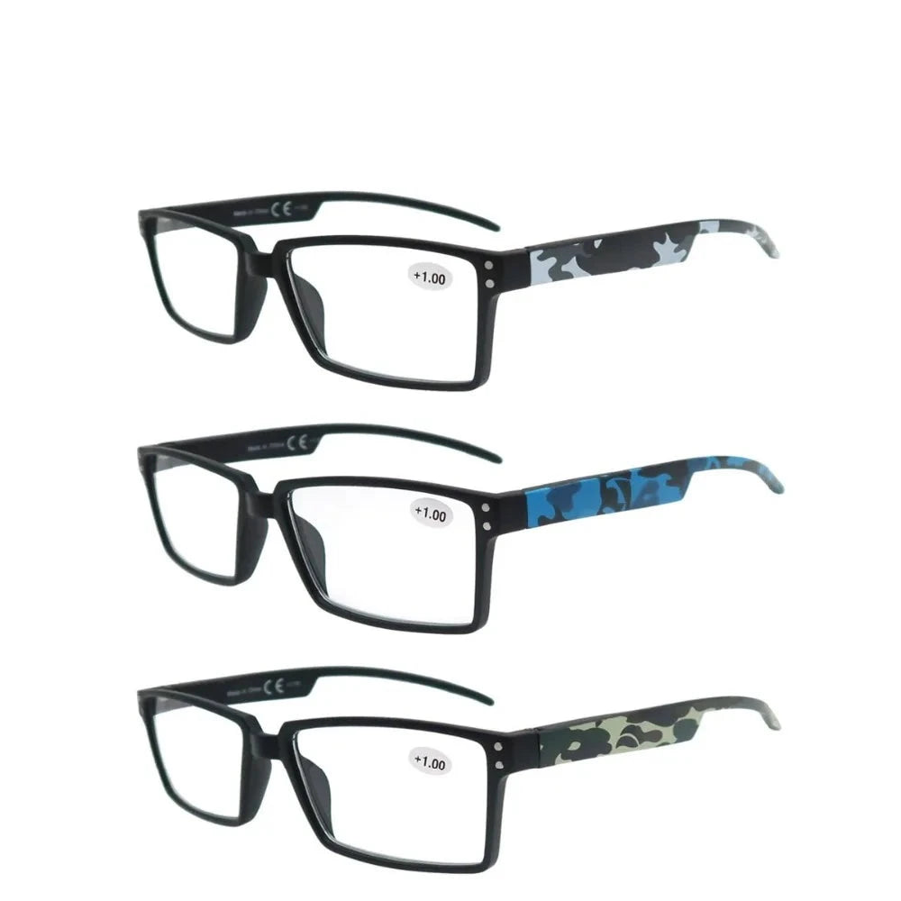 Oversized Reading Glasses Men Squared Frame Readers Vision Presbyopia High Quality Eyeglasses With Camouflage Leg +1+1.5+2+2.5+3