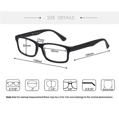 Reading Glasses Rectangle Classic Frame Readers Eyeglasses Flexible Spring Hinge with Diopter +1.0 to +4.0