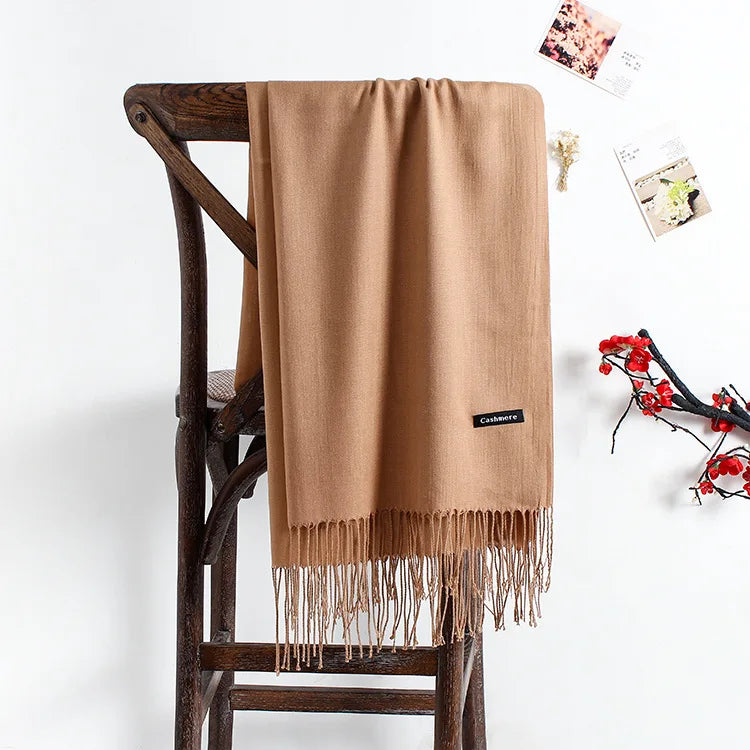 solid color soft scarf cashmere lady shawl wrap Autumn winter pashmina hijab headband