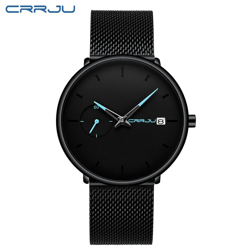 Mens Watches Luxury Sport Wrist Watch Unique Design Stainless Steel Auto Date Mesh Strap Men Fashion Casual Quartz Watches
