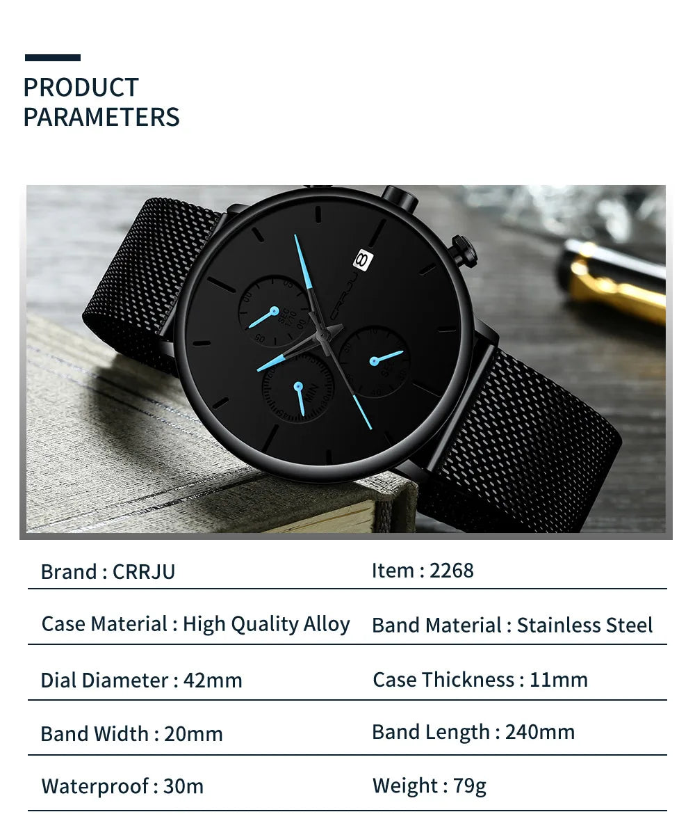 Mens Watches Luxury Sport Wrist Watch Unique Design Stainless Steel Auto Date Mesh Strap Men Fashion Casual Quartz Watches