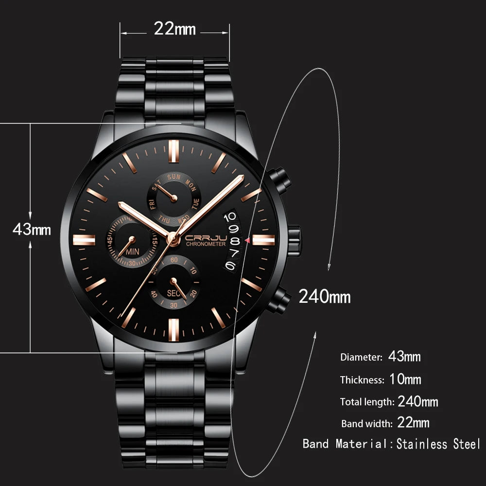 Men's Calander Waterproof Sport WristWatch with Milan strap Army Chronograph Quartz Heavy Watches Fashion male Clock