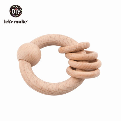 Let's Make Baby Toys Rattle Beech Wooden Teething Ring Bed Bell Children Latex Free 1pc Educational 4-6 Months Teether Baby Gift