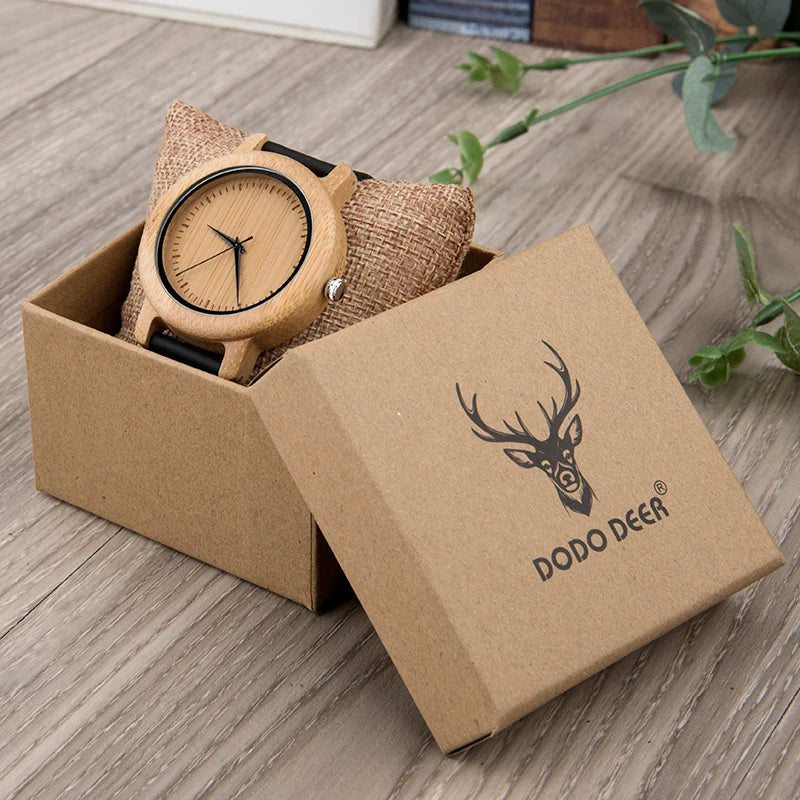 Bamboo Couple Set Quartz Wooden Watches Men Leather Band Lovers's Wood Timepieces