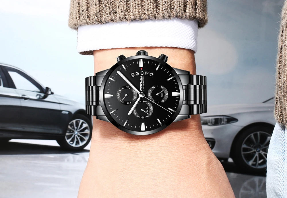 Men's Calander Waterproof Sport WristWatch with Milan strap Army Chronograph Quartz Heavy Watches Fashion male Clock