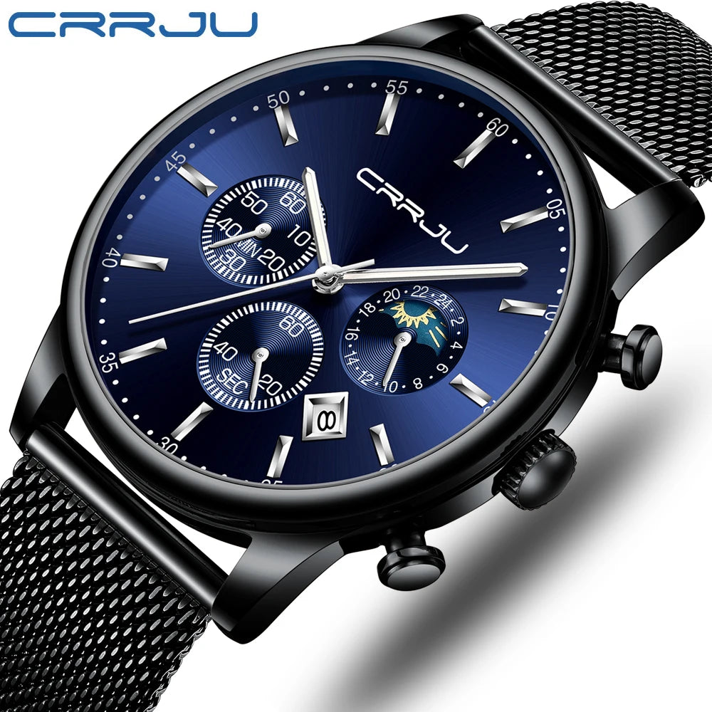 Relogio Masculino Luxury Quartz Watch for Men Blue Dial Watches Sport Watches Chronograph Clock Mesh Belt Wrist Watch
