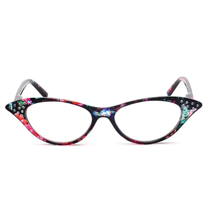 Cat Eye Reading Glasses Women Vintage Flower Print Diamond Frame Presbyopic Glasses Ladies Diopter Farsighted + 1 2 3 4