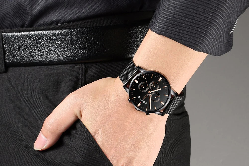 Men's Calander Waterproof Sport WristWatch with Milan strap Army Chronograph Quartz Heavy Watches Fashion male Clock