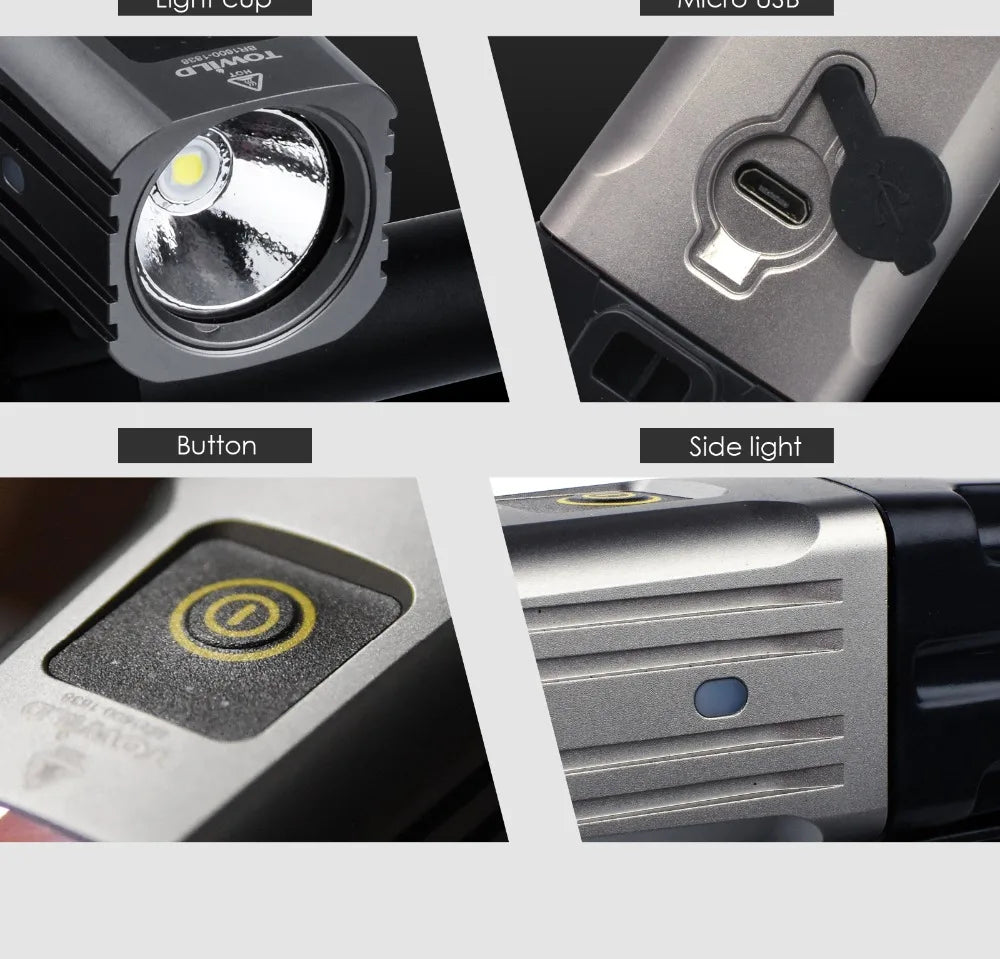 BR1600 Lumens Professional Bicycle Light Side Warning IPX6 Waterproof USB Rechargeable Bike Light Flashlight Accessories