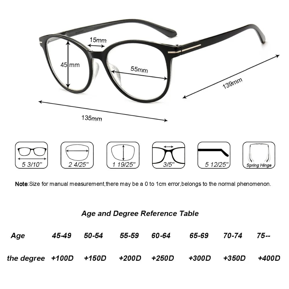 Reading Glasses Round Frame Readers Silver Metal Decoration Presbyopia Glasses Magnification Strength1.5 2.5 3 3.5 4