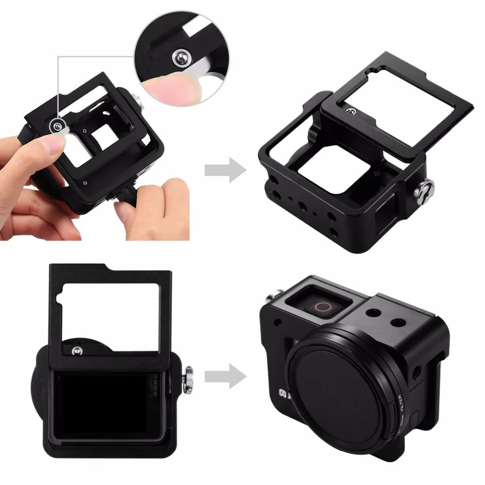 Housing Shell CNC Aluminum Alloy Protective Cage with Insurance Frame & 52mm UV Lens for GoPro HERO(2018) /7 Black /6 /5