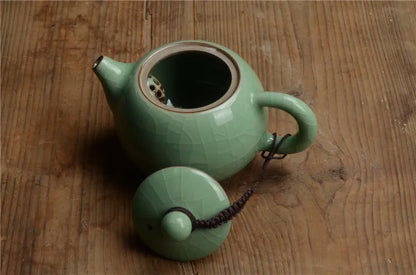 Longan celadon, small teapot, ice crack glaze, ceramic