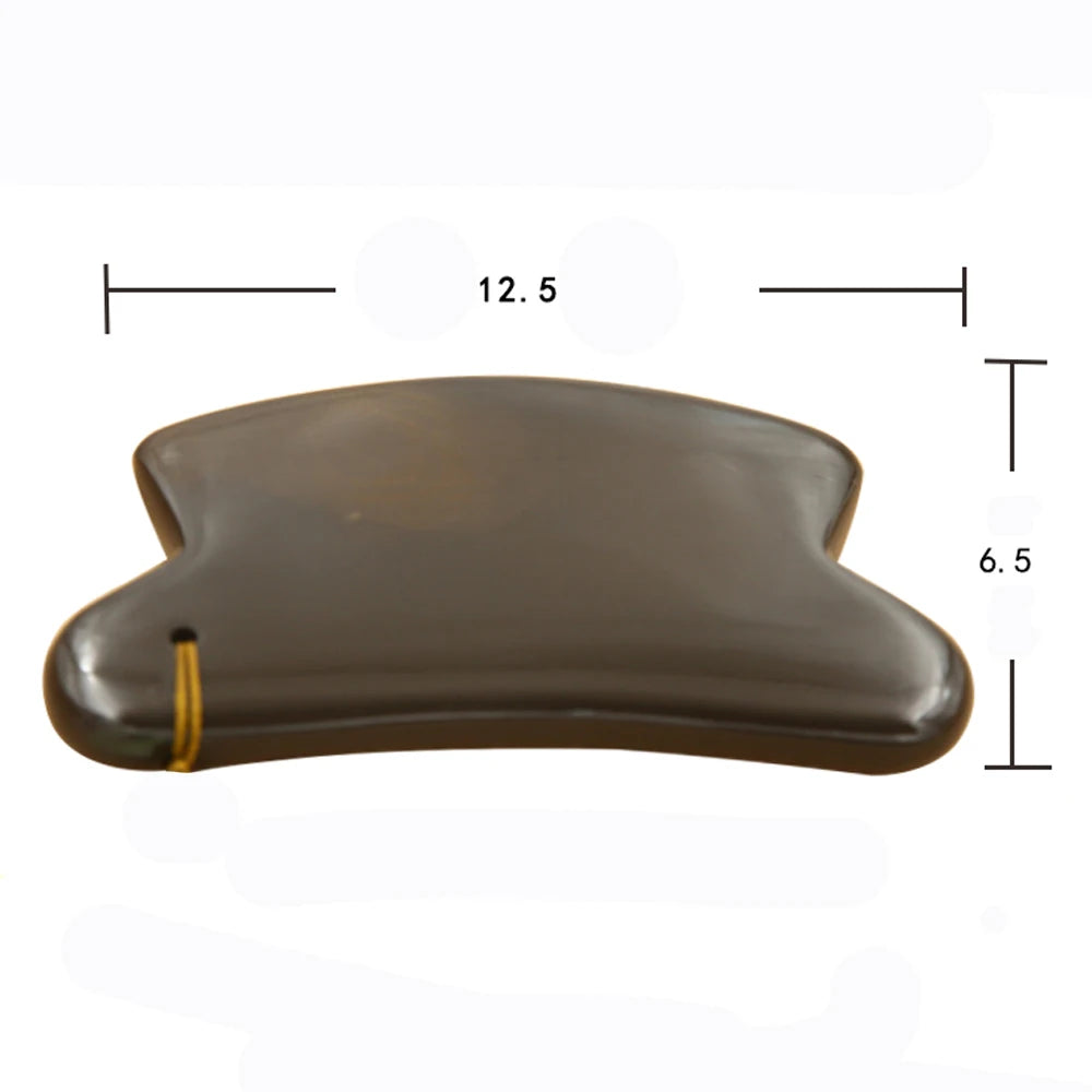 5A grade SiBin brown color Bian stone massage guasha kit beauty face plate with 2 fork gift bag chart