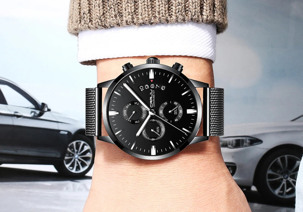 Men's Calander Waterproof Sport WristWatch with Milan strap Army Chronograph Quartz Heavy Watches Fashion male Clock