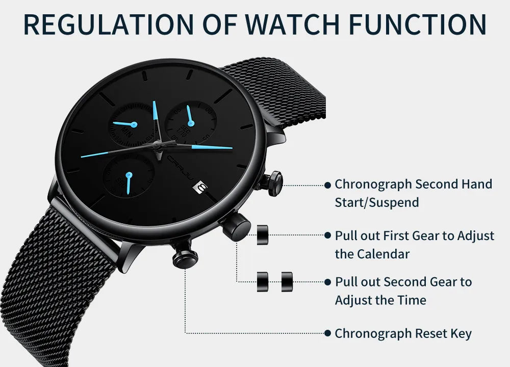 Mens Watches Luxury Sport Wrist Watch Unique Design Stainless Steel Auto Date Mesh Strap Men Fashion Casual Quartz Watches