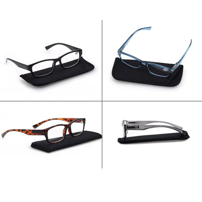 Reading Glasses Square Durable Blue Frame Readers Flexible Spring Hinge Clear View Magnification Strength +0.5 to +5.0