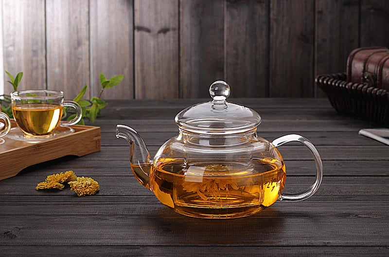 Elegant Glass Tea Set Borosilicate Glass Teapot With Cups Bamboo Tea Tray Tea Set Kettle Warmer Glass Teapot