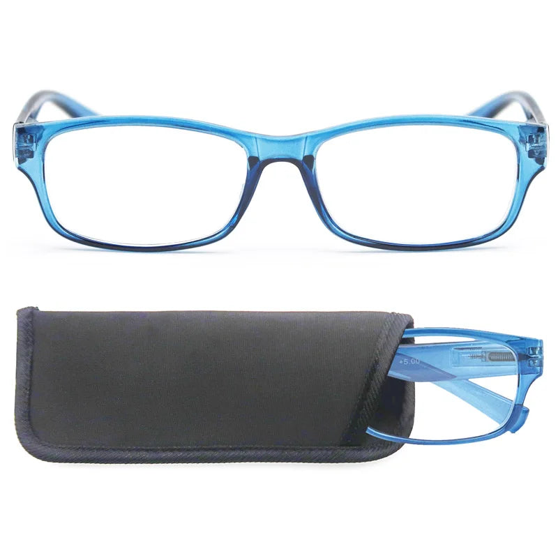 Reading Glasses Square Durable Blue Frame Readers Flexible Spring Hinge Clear View Magnification Strength +0.5 to +5.0