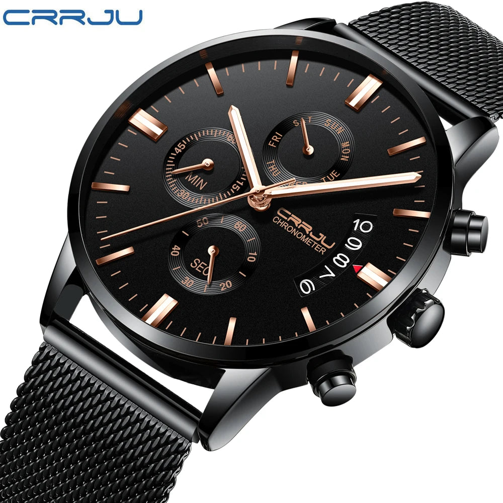 Men's Calander Waterproof Sport WristWatch with Milan strap Army Chronograph Quartz Heavy Watches Fashion male Clock