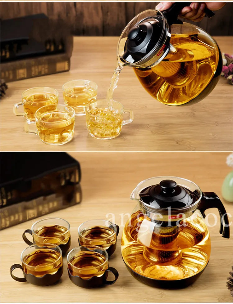 Large Capacity Clear Borosilica Glass Teapot With Stainless Steel Infuser Puer Kettle Heated Container Coffee Tea Pot Maker