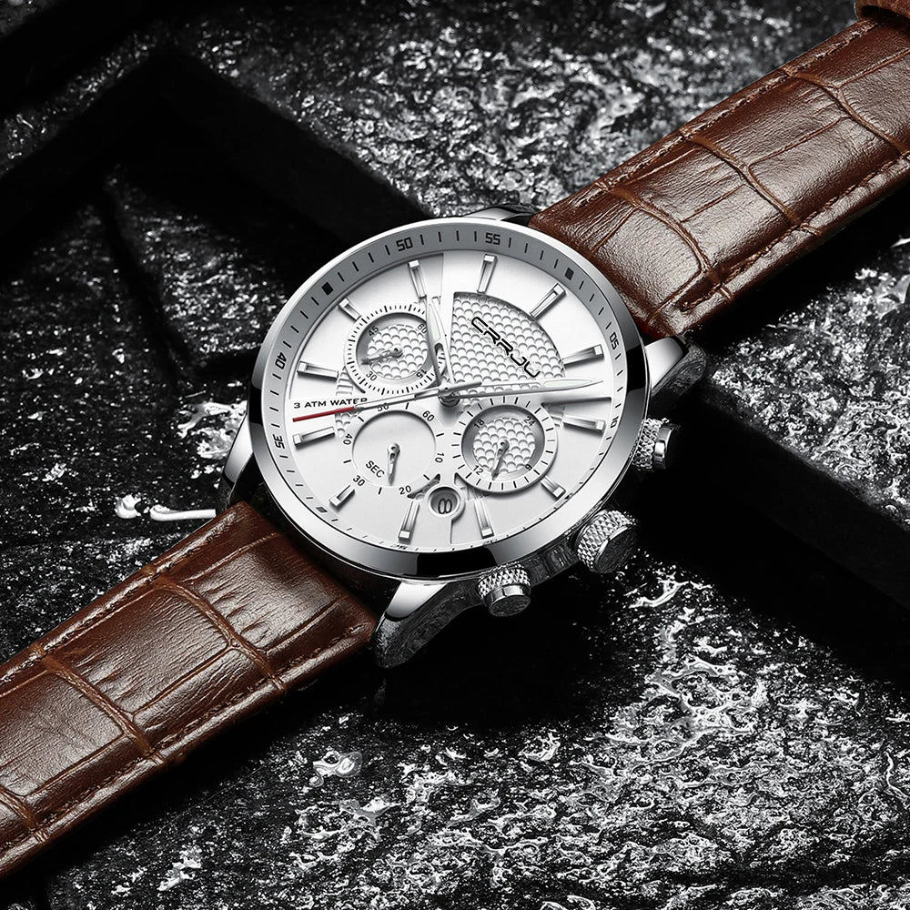 Man Watch Luxury Leather Wrist Watch Casual Chronograph Quartz Waterproof  Hot Sale Wristwatch