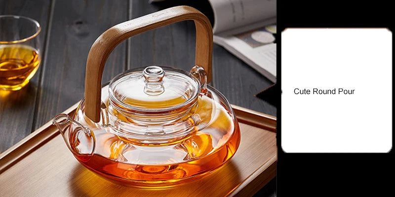 Bamboo Handle 800ml Blooming, Loose Leaf Tea Pot with Glass Strainer Safe Lid Dishwasher, Stovetop Safe Teaset Kettles