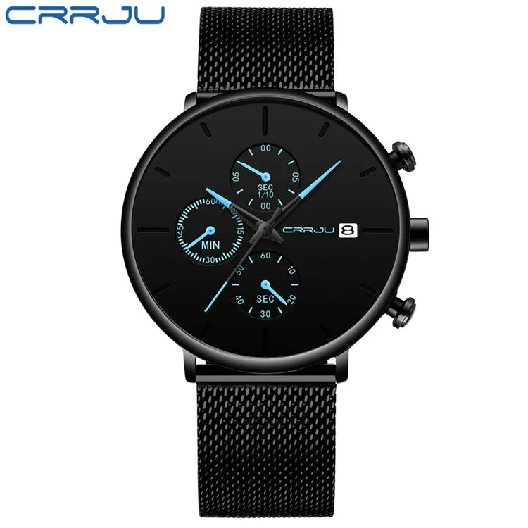 Mens Watches Luxury Sport Wrist Watch Unique Design Stainless Steel Auto Date Mesh Strap Men Fashion Casual Quartz Watches