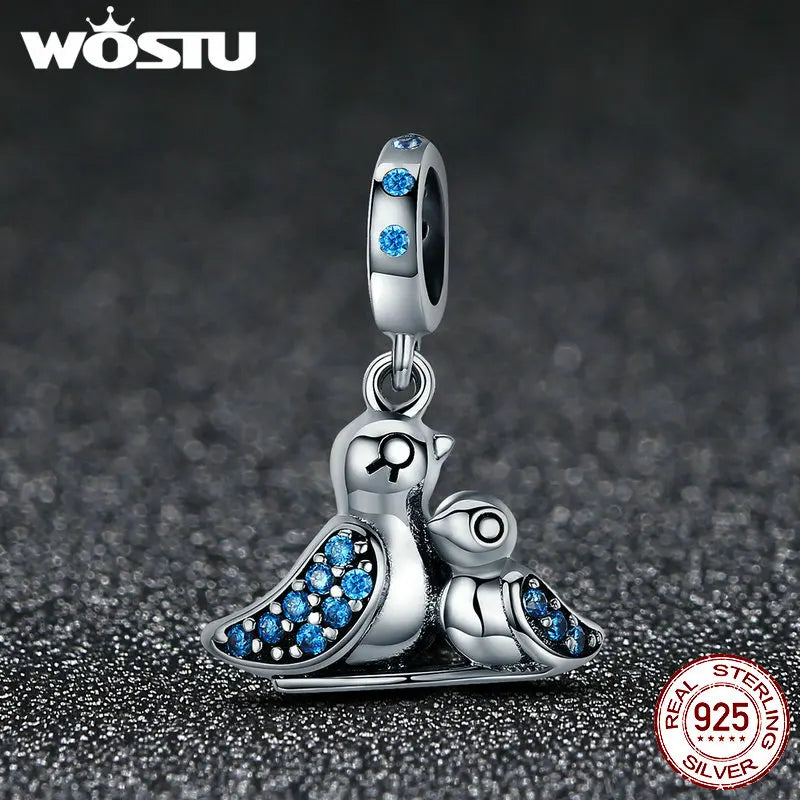 925 Sterling Silver Cute Bird Dependency Pendant Beads