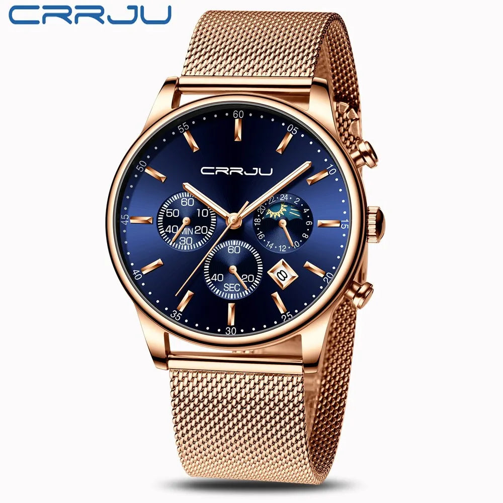 Relogio Masculino Luxury Quartz Watch for Men Blue Dial Watches Sport Watches Chronograph Clock Mesh Belt Wrist Watch