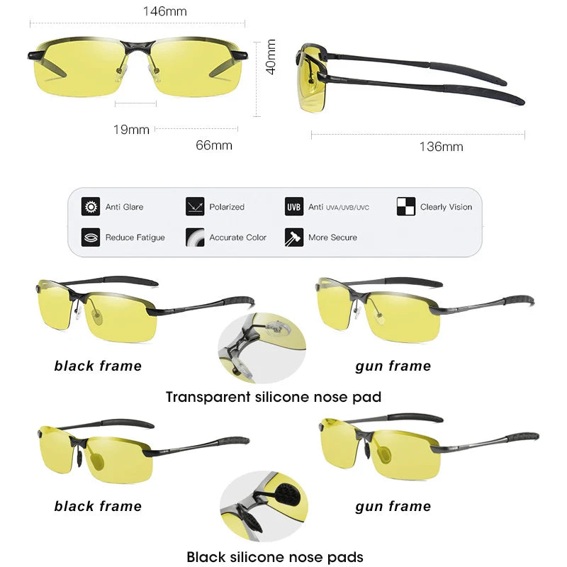 Intelligent Photochromic Polarized Sunglasses UV400 Day Night Vision Driving Glasses for Men Women